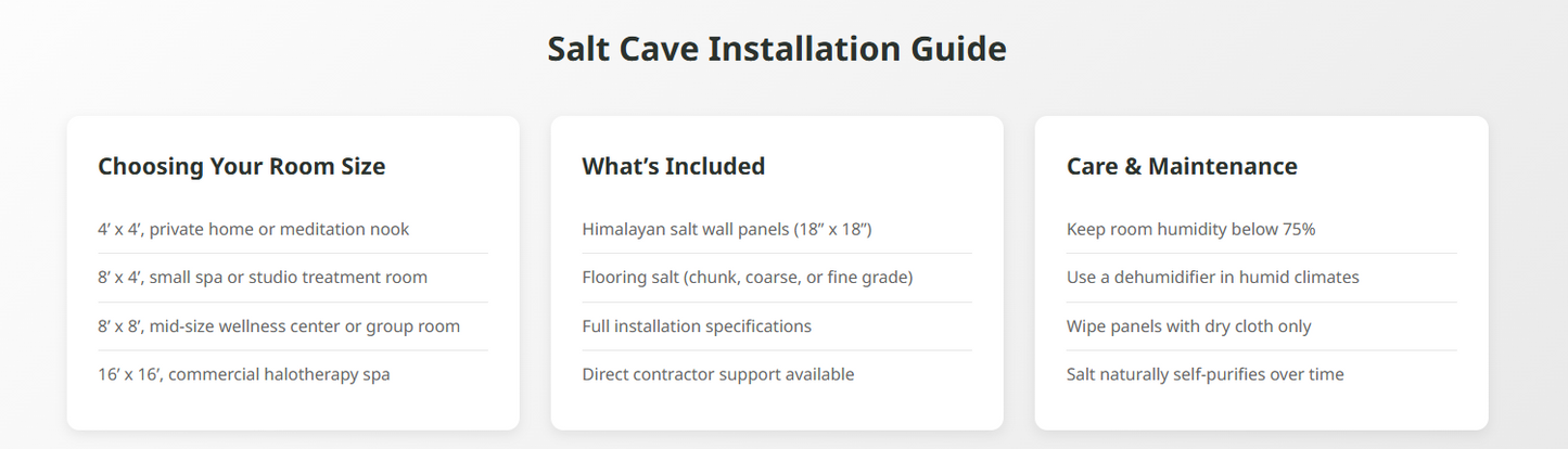 Himalayan Salt Room Kit, 8' x 4' Surface Area, 32 Sq feet