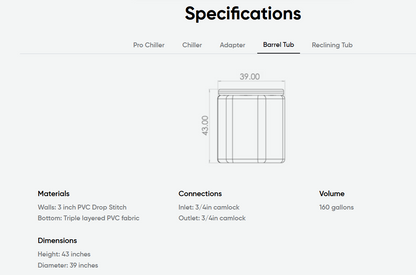 Specs - barrel tub
