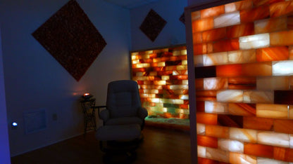 solo lounge chair in a salt therapy room