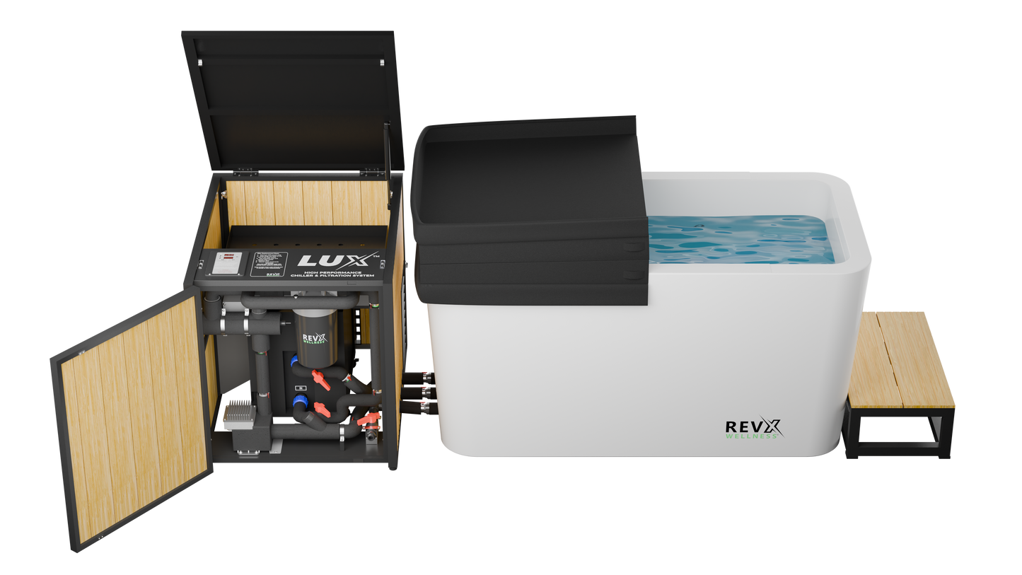 White cold plunge tun with system view