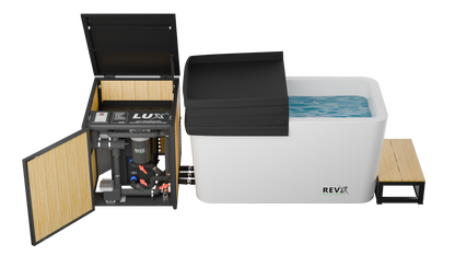 White cold plunge tun with system view